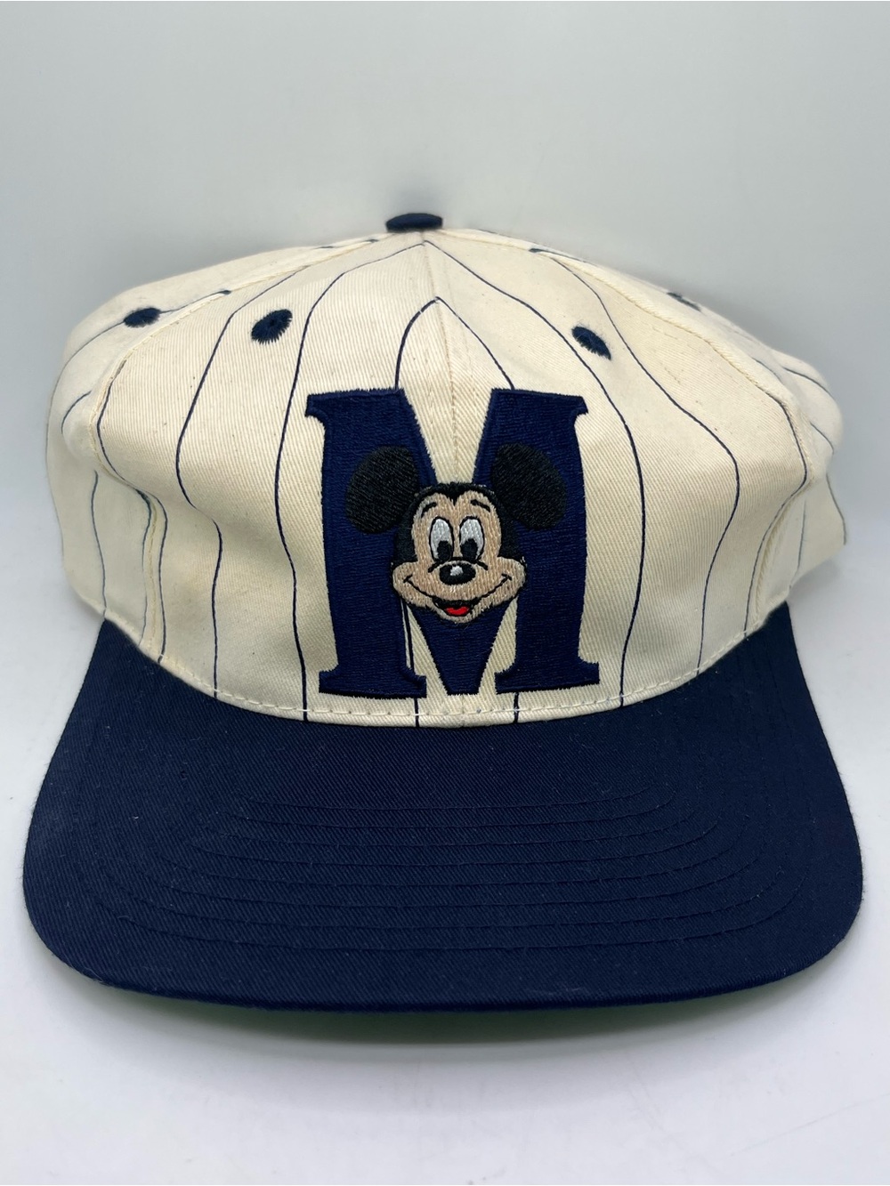 Vintage Embroidered M Mickey Disney Hat SnapBack Pinstripe